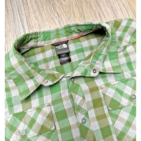 North Face Mens Short Sleeve‎ Snap Button Down Shirt Green Plaid XXL Polyester - Picture 1 of 4